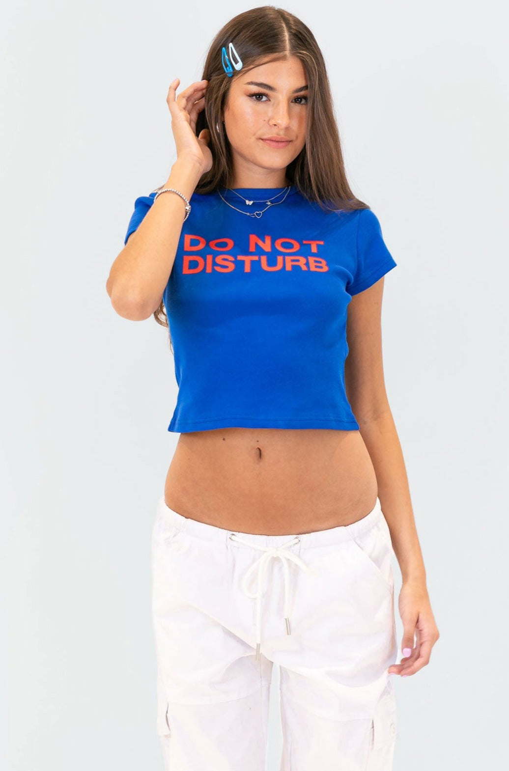 Blue Cotton Graphic Print T-Shirt for Women
