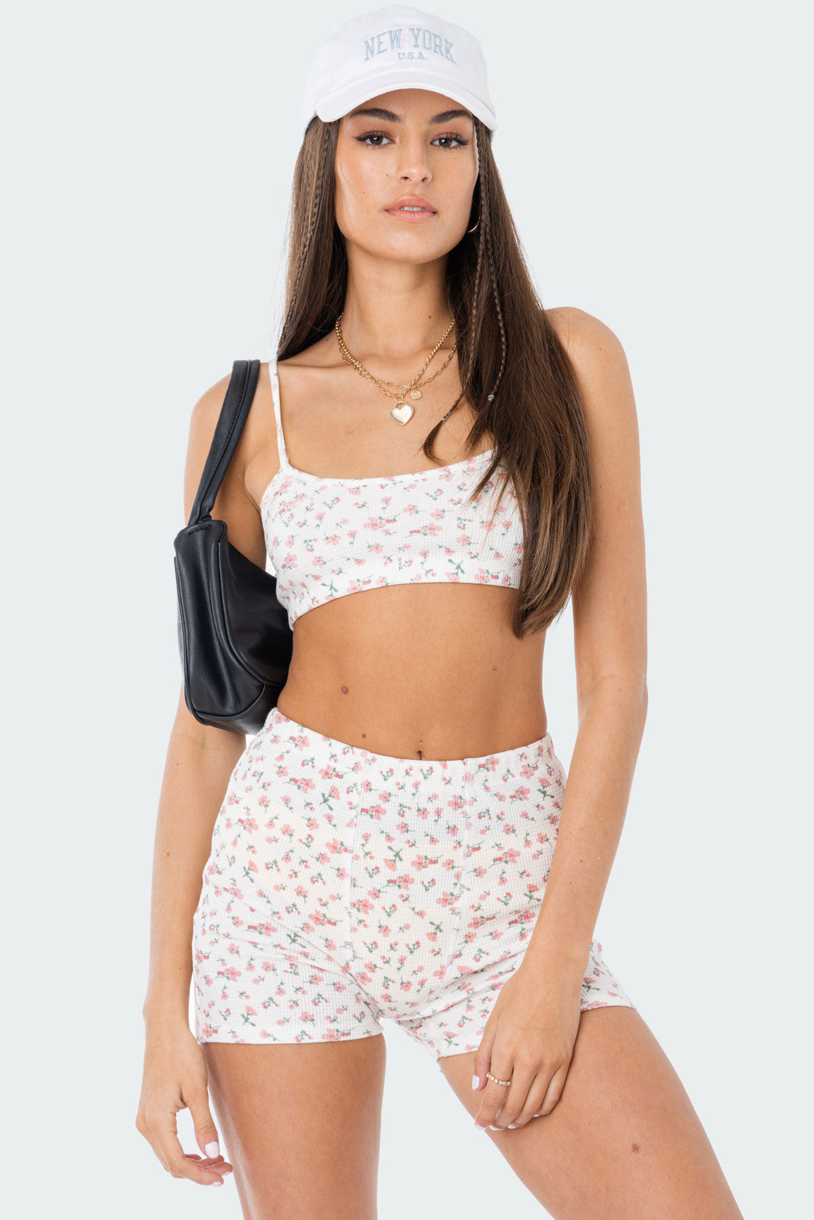Cream Waffle Textured Crop Top Set