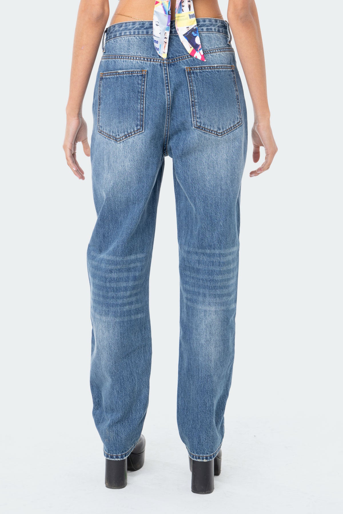 Relaxed Blue Cotton Boyfriend Jeans for Women