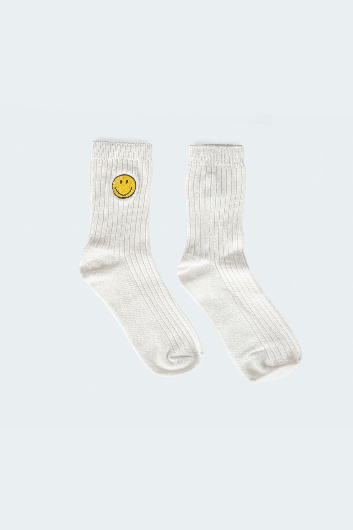 Smiley Face White Cotton Polyester Socks