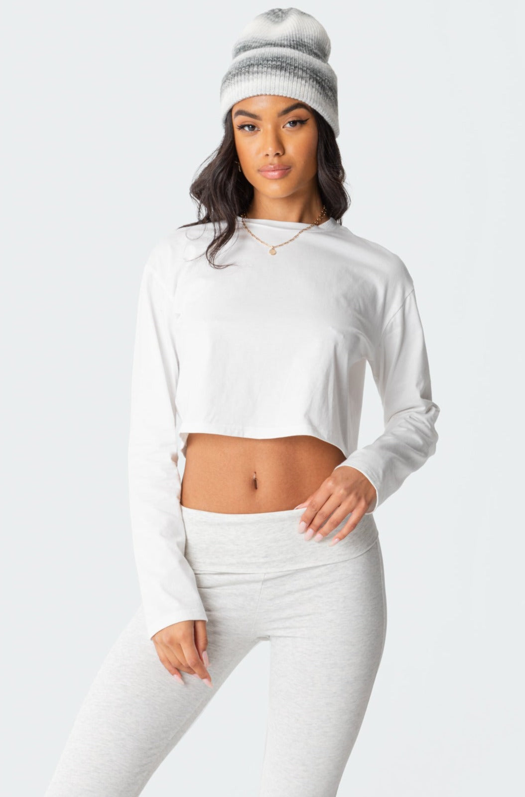 Cotton Loungewear Long Sleeve T-Shirt in White