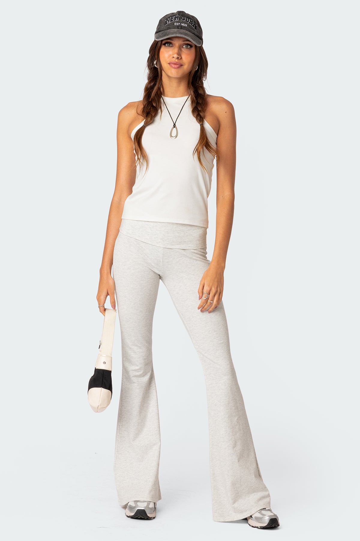 Gray Melange Flared Leggings Womens Cotton Spandex Loungewear Pants