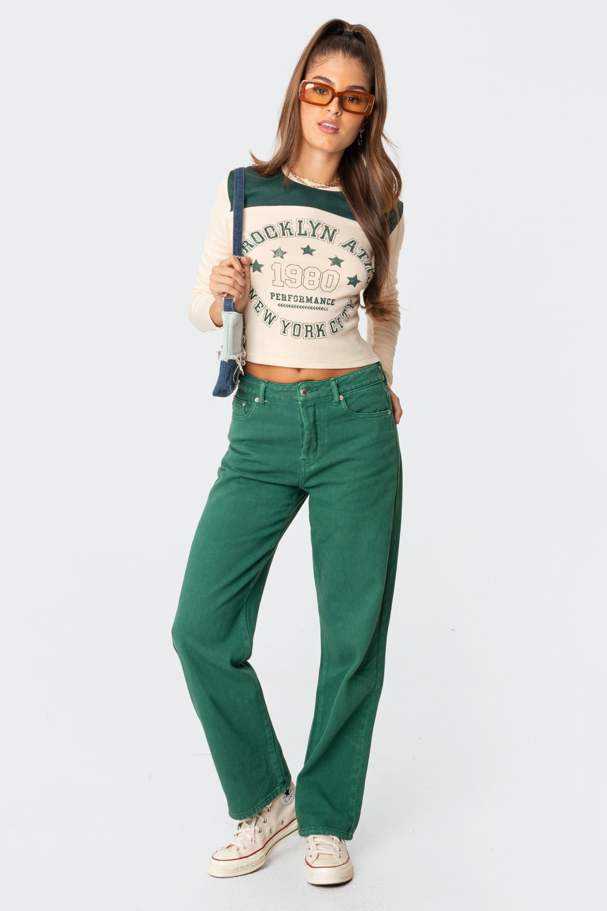 Green Wide Leg Cotton Pants - Relaxed Fit