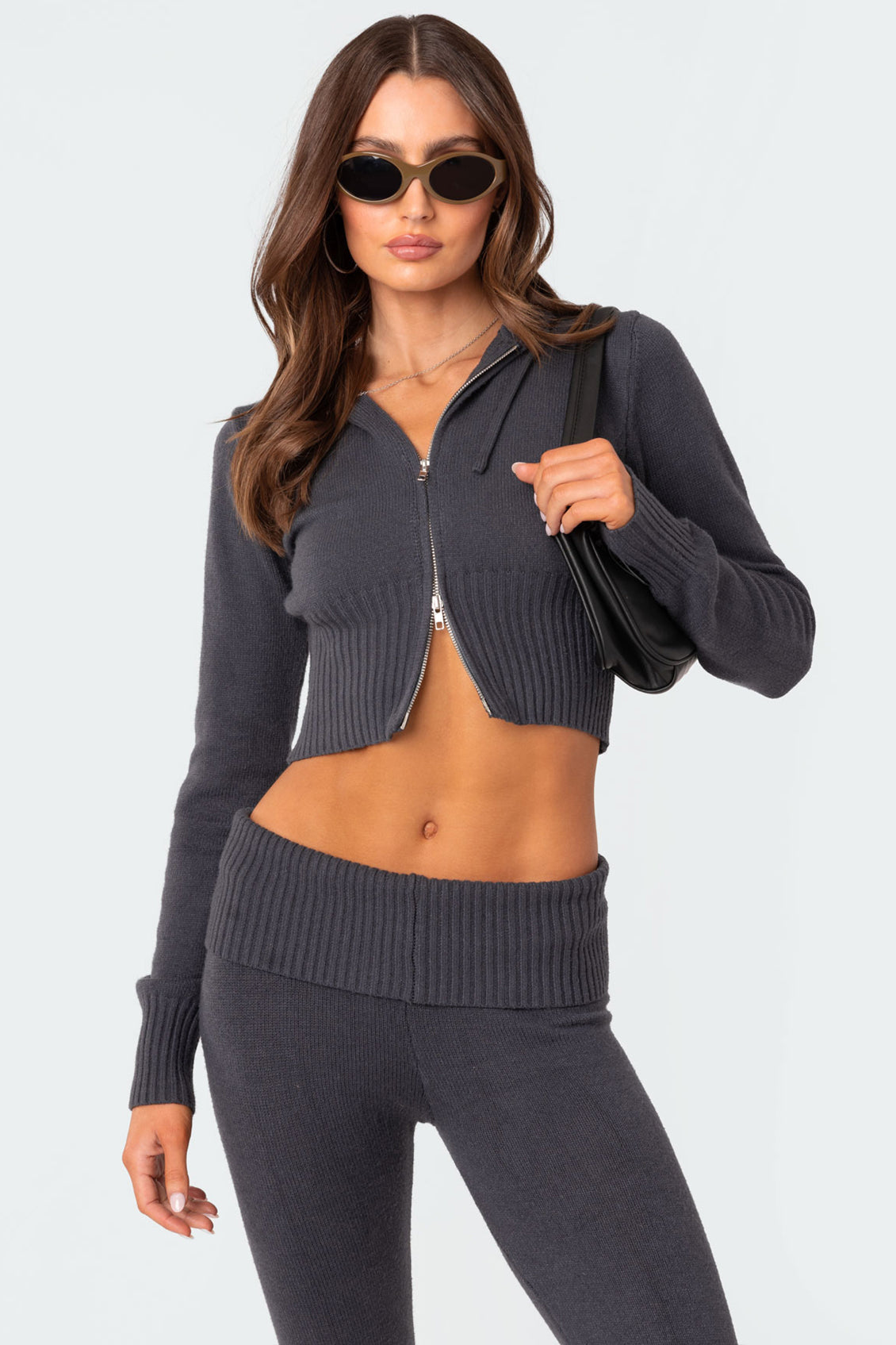 Hooded Knitted Cardigan in Dark Blue