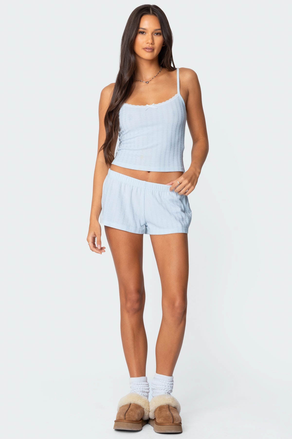 Light Blue Low Rise Pointelle Micro Shorts Womens Sleepwear