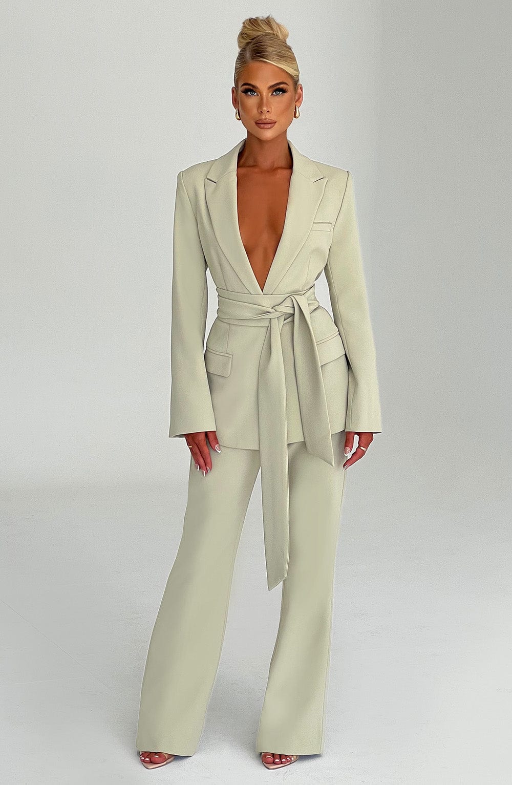 Sage Tailored High-Waisted Flare Pants - Premium Fabric