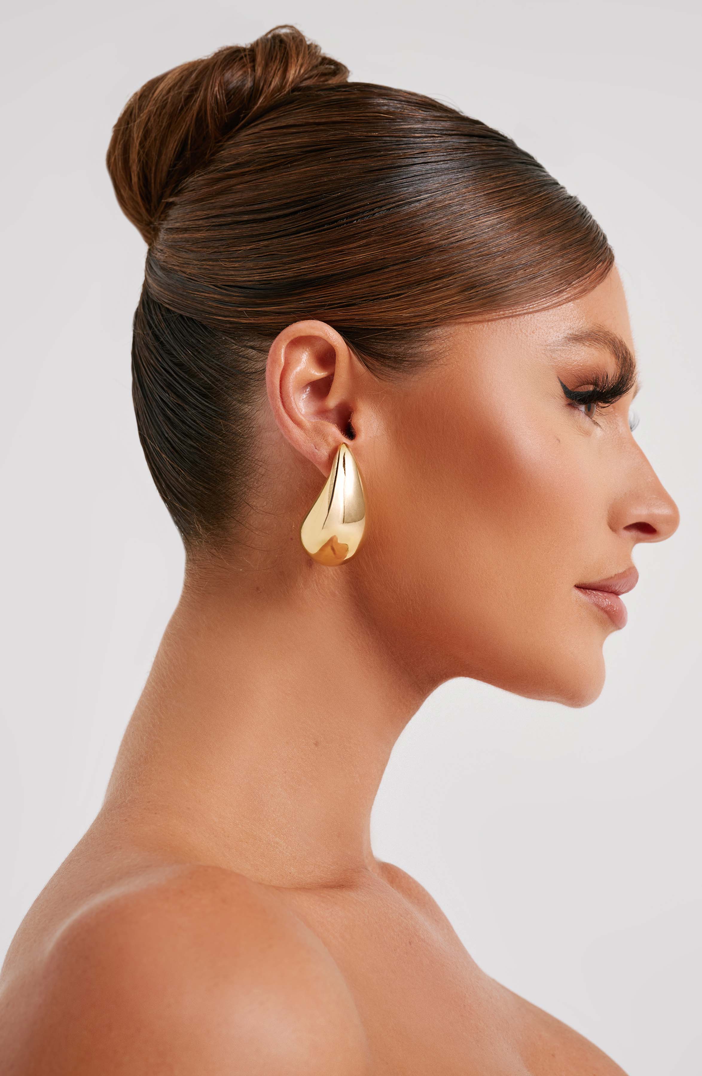 Gold Drop Shape Earrings - Large, Stud Fastening