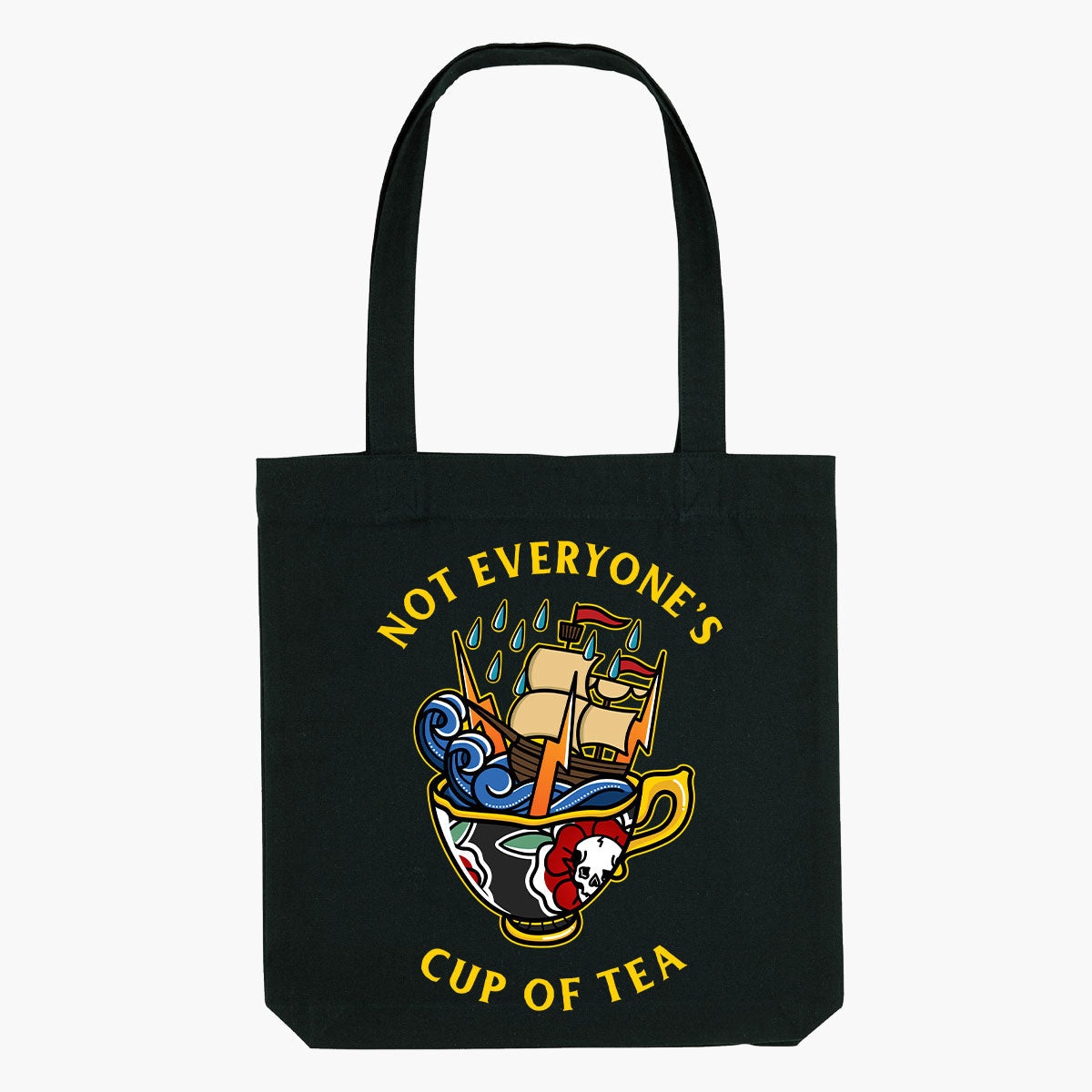 Durable Black Canvas Tote Bag with Broken Artwork Design