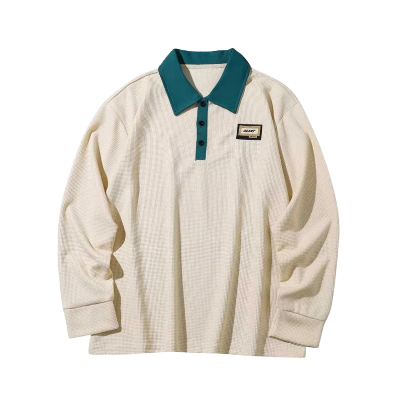 Vintage Varsity Polo Shirt in Cream and Teal Contrast