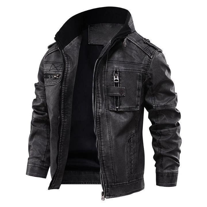Classic Black Leather Jacket Mens Waterproof Scratch-Resistant