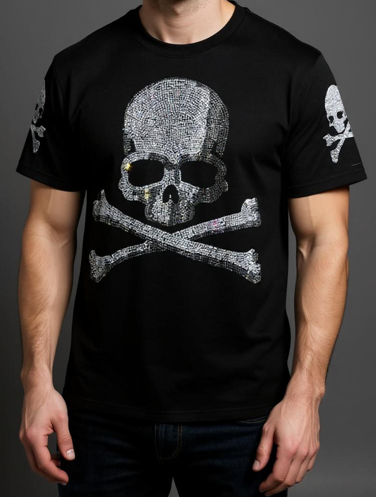 Skull Print Cotton Spandex T-Shirt