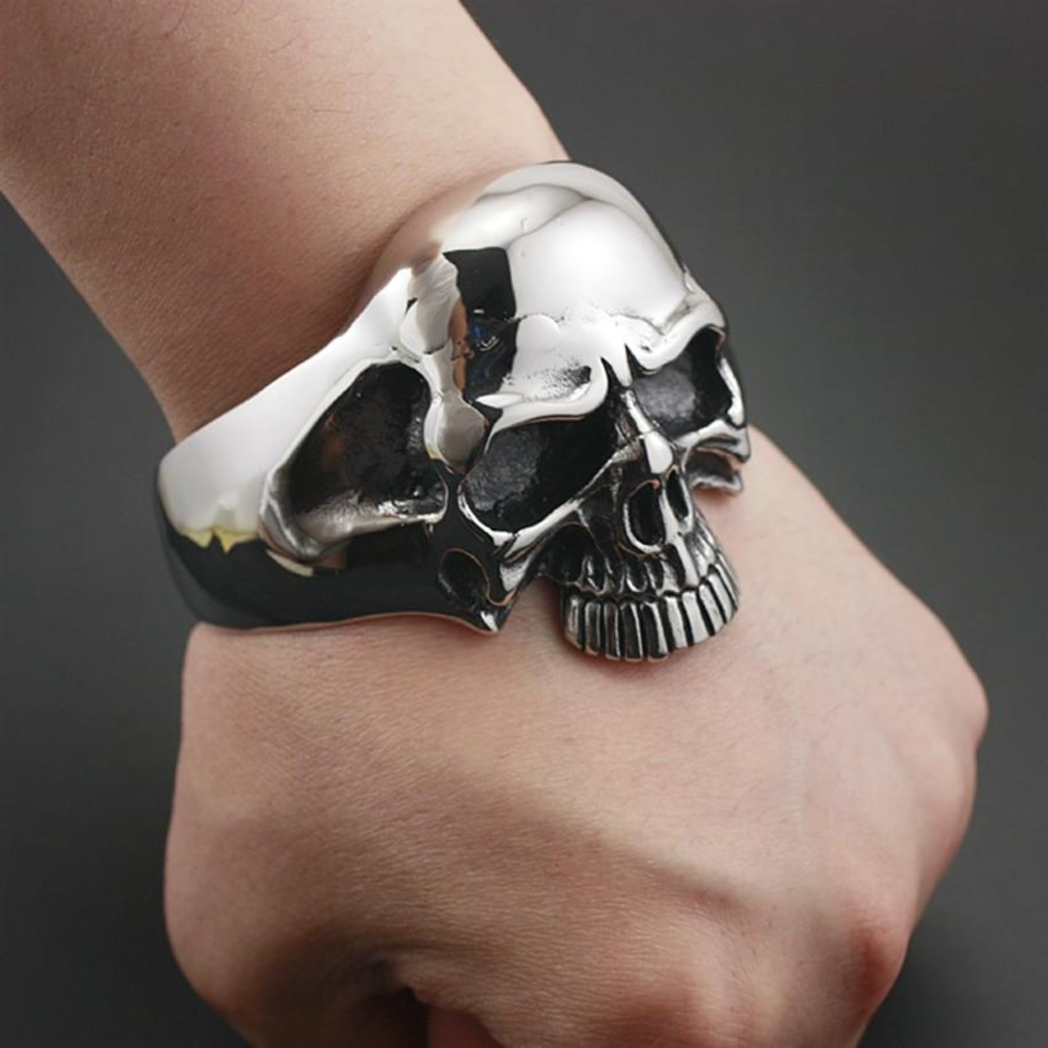 Adjustable Steel Skull Face Cuff Bracelet