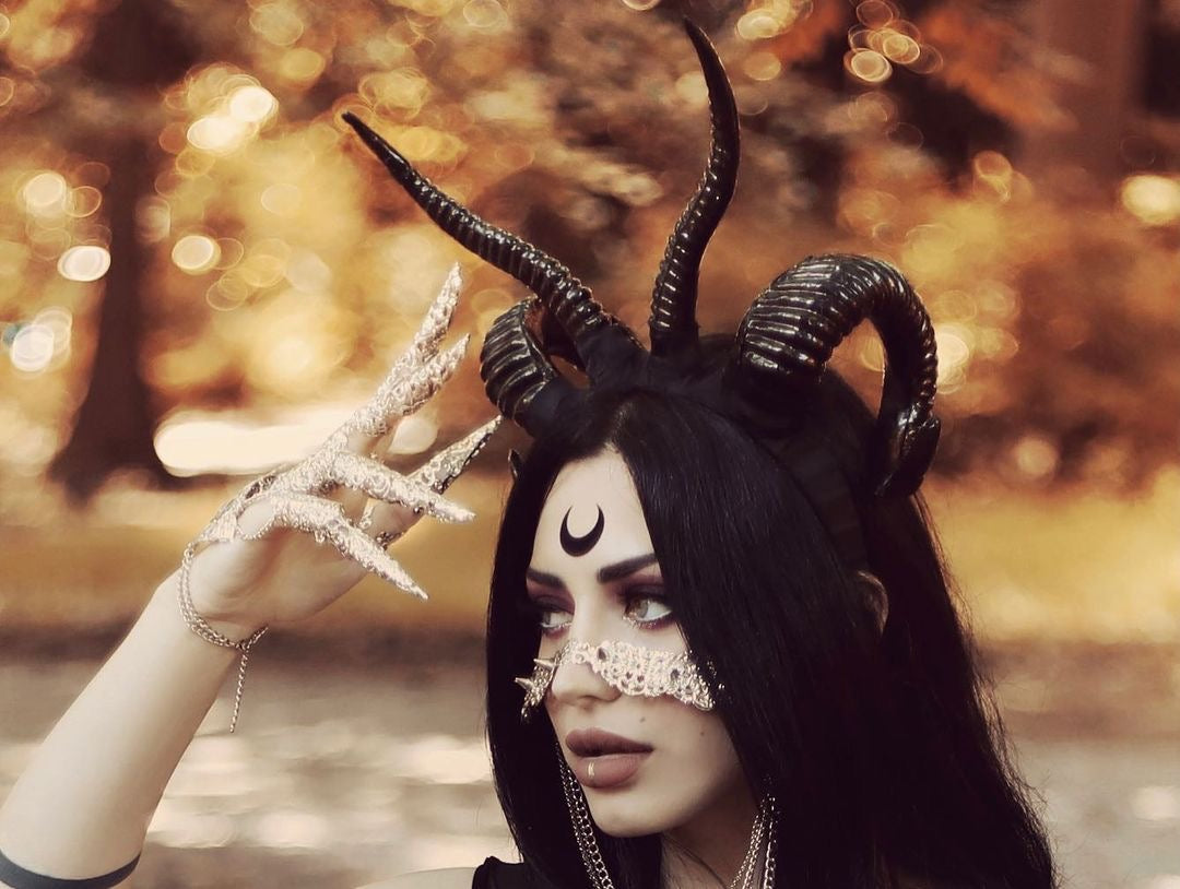 Gothic Cosplay Headband with Black Horns - Event, Wedding, Ritual Wear