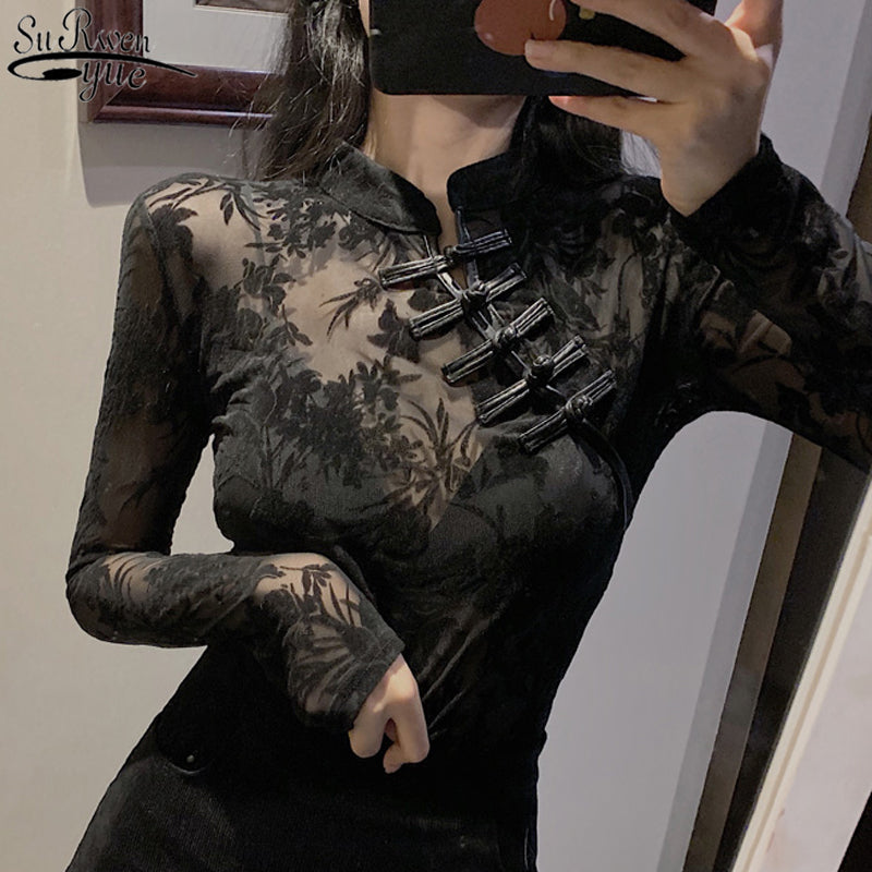Sheer Gothic Style Top in Premium Spandex & Polyester Blend