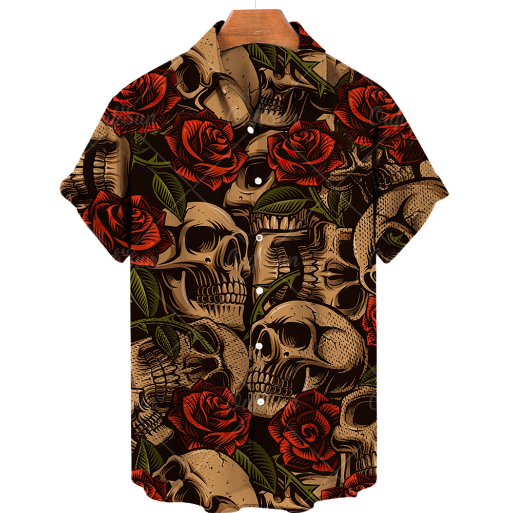Premium Hawaiian Skull Print Cotton-Blend Shirt