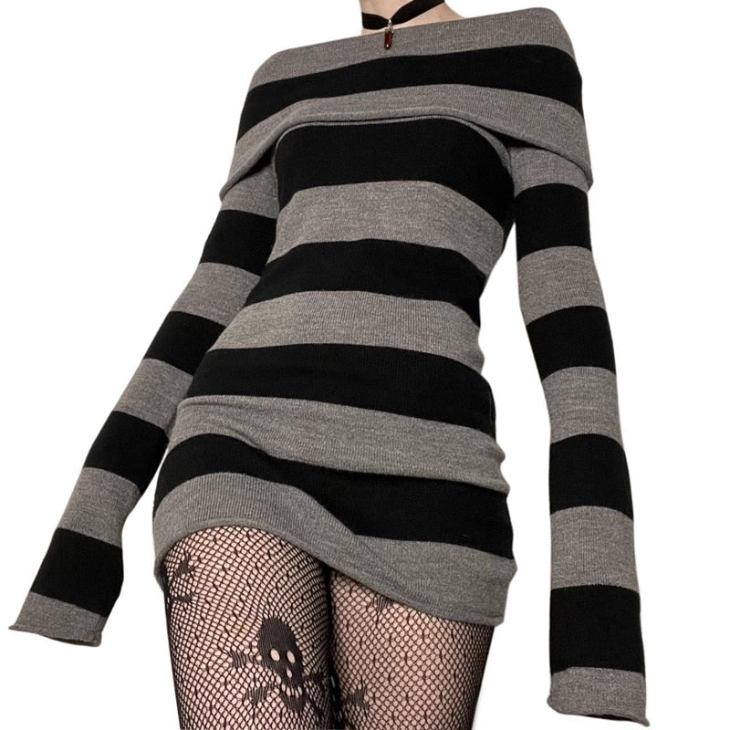 Chic Striped Mini Dress in Premium Cotton & Polyester Blend