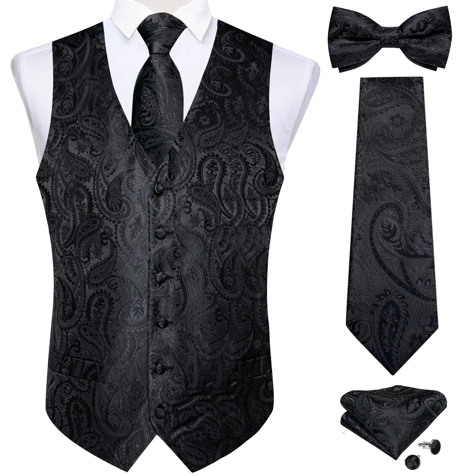 Premium Cotton Polyester Blend Mens Black Vest Set