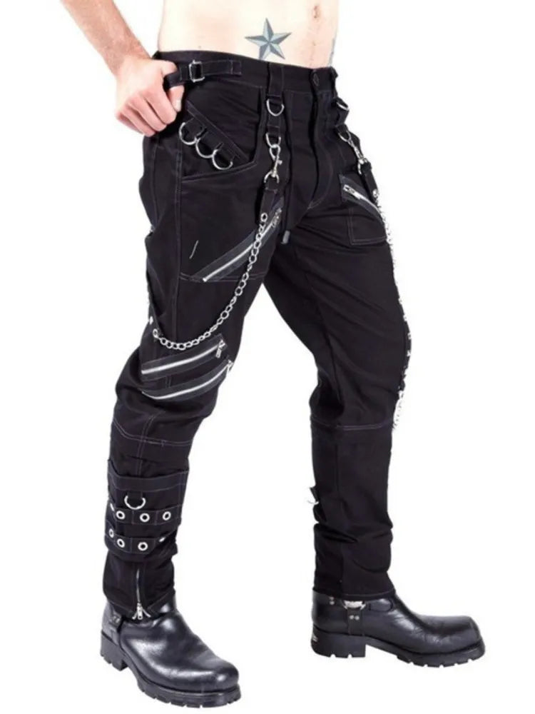 Gothic Style Cotton Polyester Blend Mens Pants Black