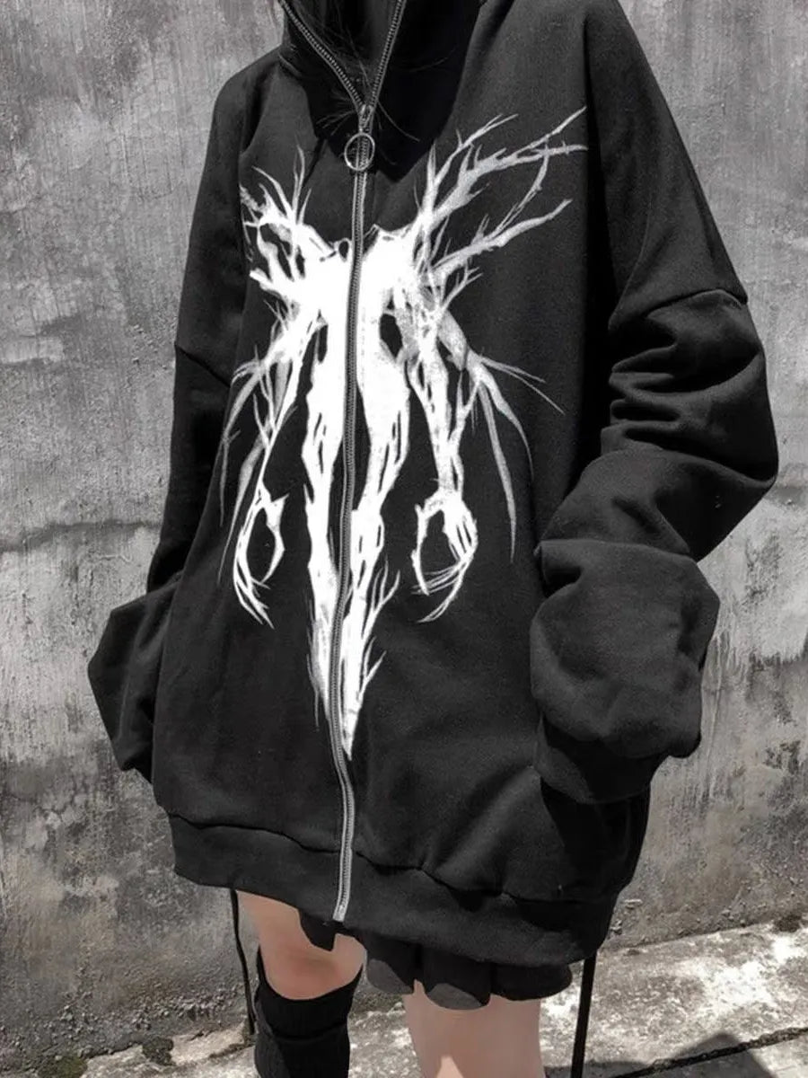 Black Oversize Zip Hoodie Premium Cotton Polyester Blend