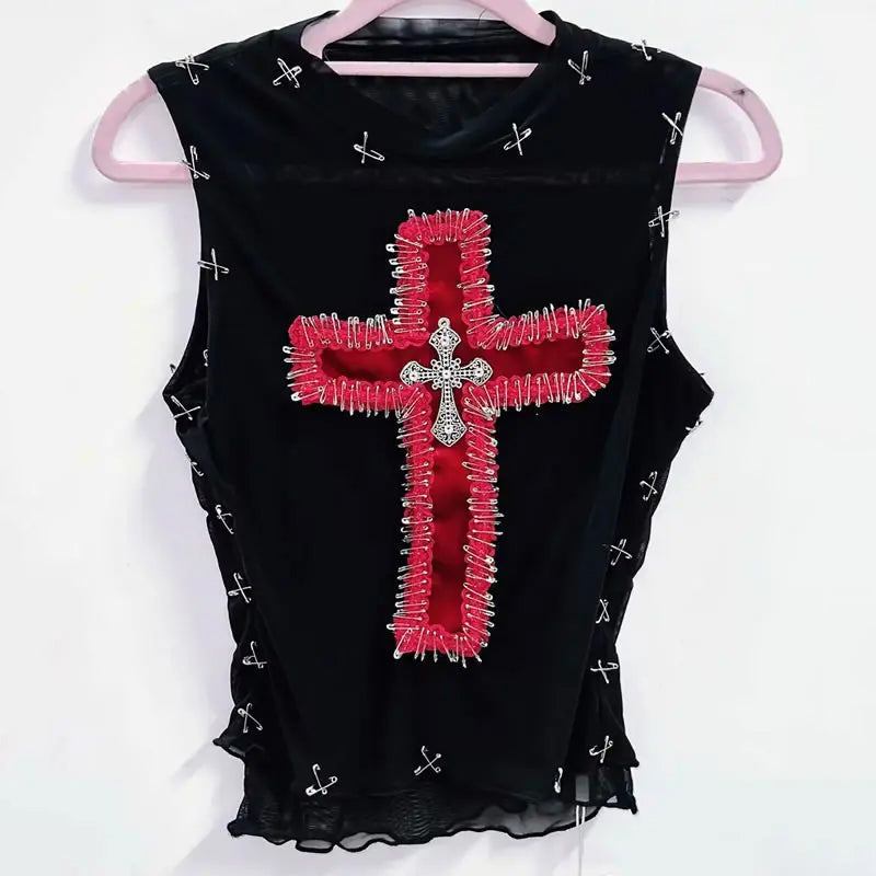 Elegant Black Cotton Polyester Tank Top