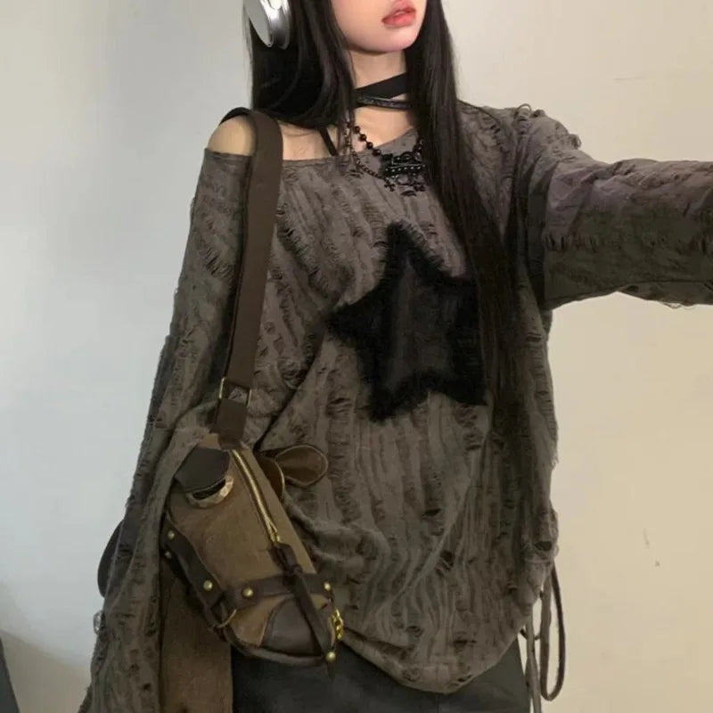 Gothic Style Gray Womens Sweater - Premium Cotton Blend