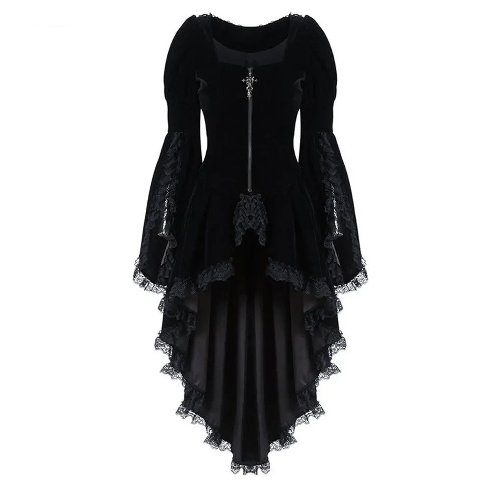 Gothic Velvet and Cotton Womens Dress in Black/Red Plus Size