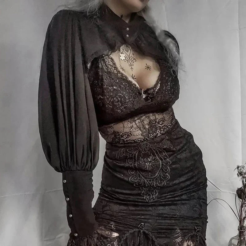 Black Gothic Lace Top for Women