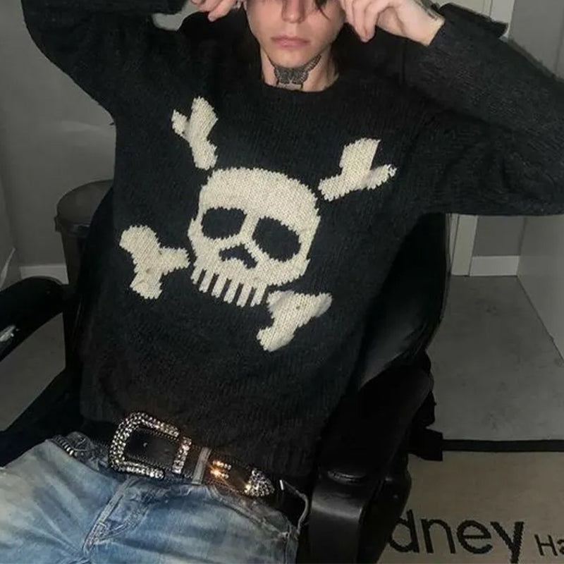 Mens Black Skull Print Sweater