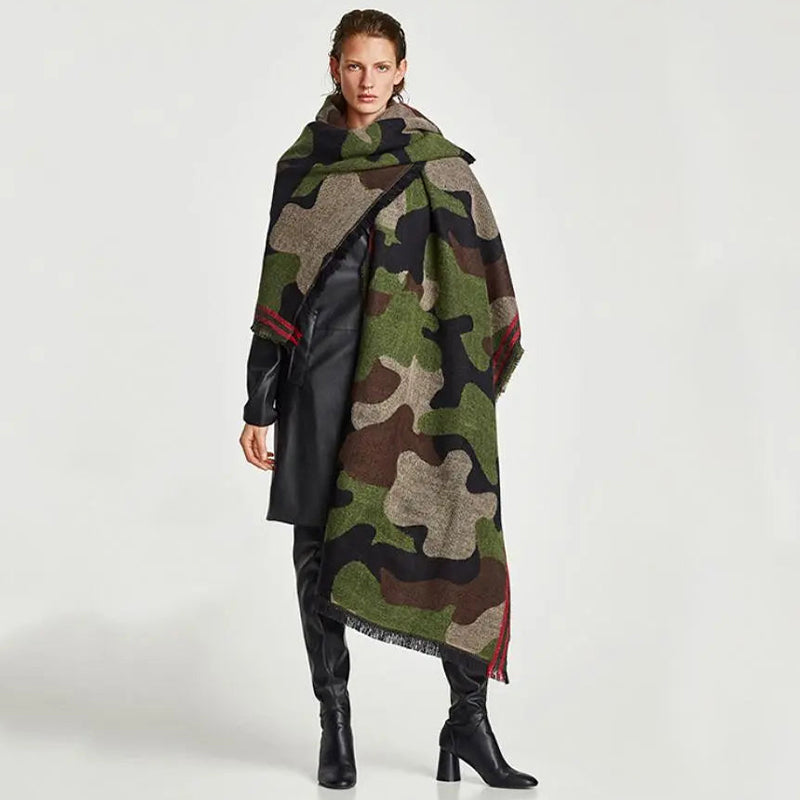 Green Camouflage Cashmere & Acrylic Blend Scarf