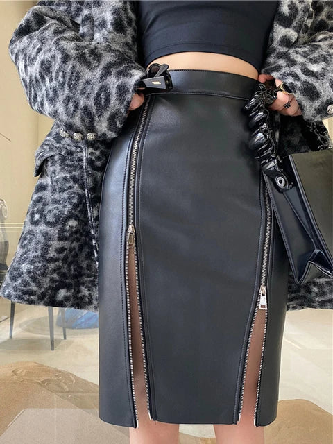 Black Faux Leather Womens Skirt Plus Size