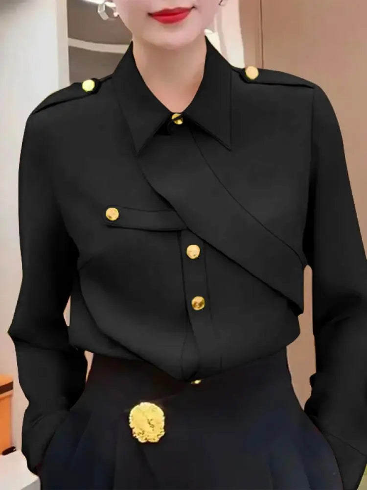 Chic Black Cotton-Polyester Blouse