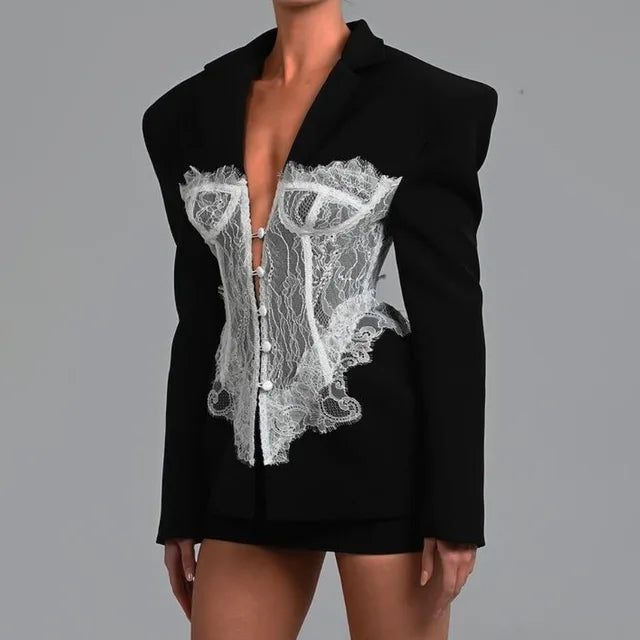 Elegant Black Cotton Polyester Blend Blazer for Women