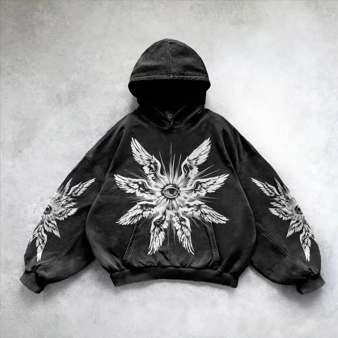 Gothic Style Womens Black Oversized Hoodie - Premium Cotton Blend