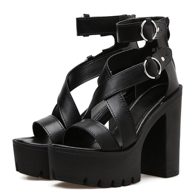 Black Gothic Platform Sandals for Women