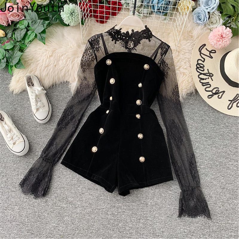 Gothic Black Cotton Polyester Jumpsuit for Women