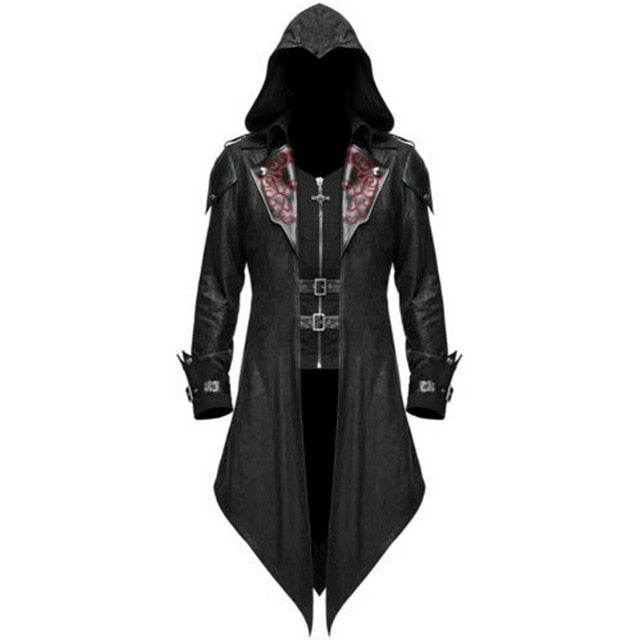 Gothic Style Mens Faux Leather & Polyester Blend Coat