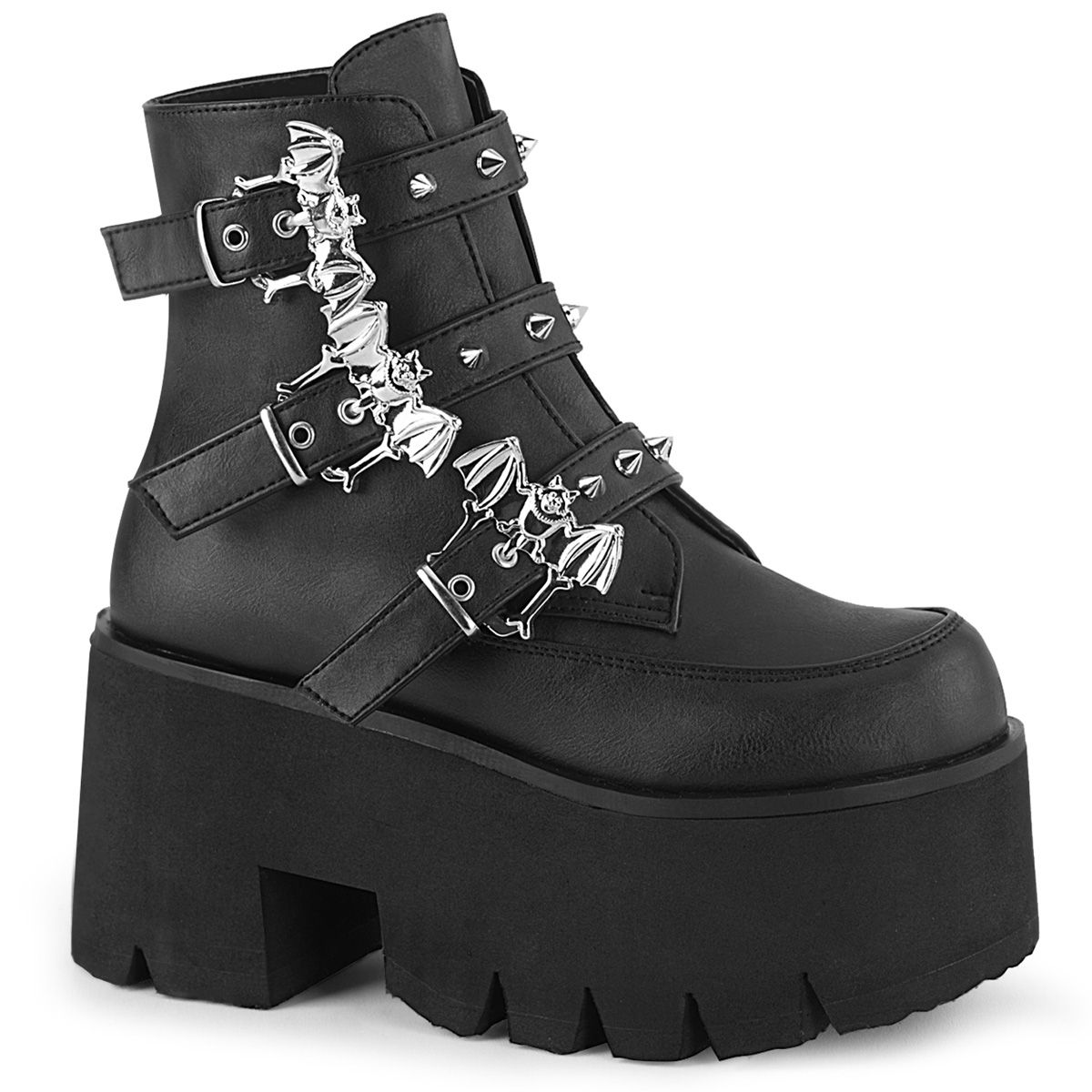 Black Bat Buckle Platform Ankle Boots