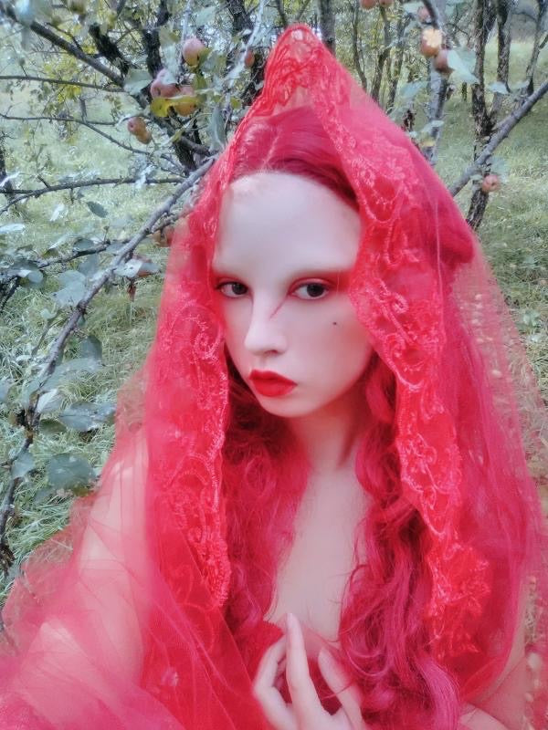 Sheer Red Veil with Floral Edge - Two Length Options