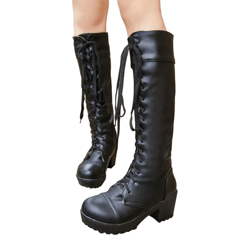 All-Black Platform Heel Boots - Gothic Style Collection