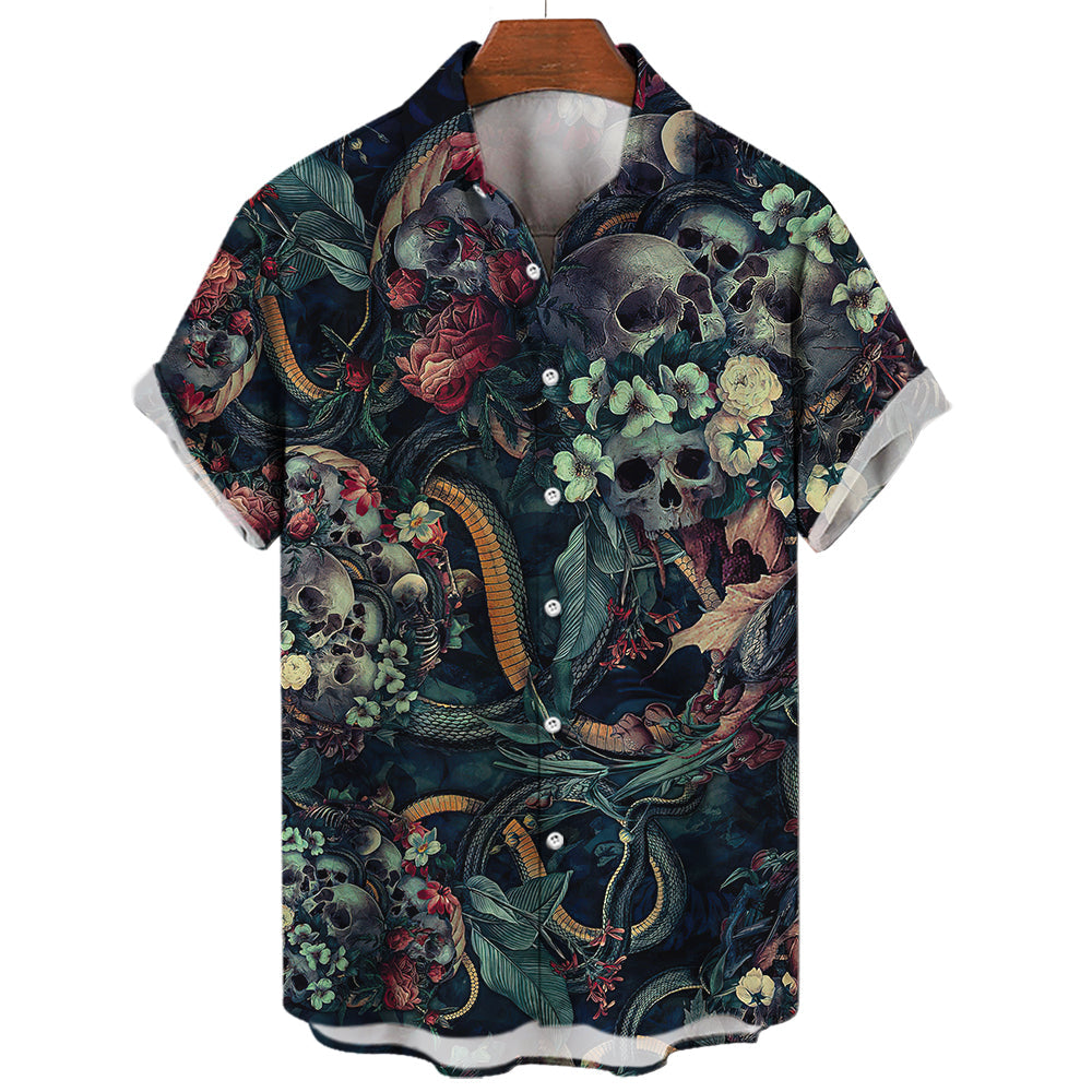 Hawaiian Skull Printed Mens T-Shirt