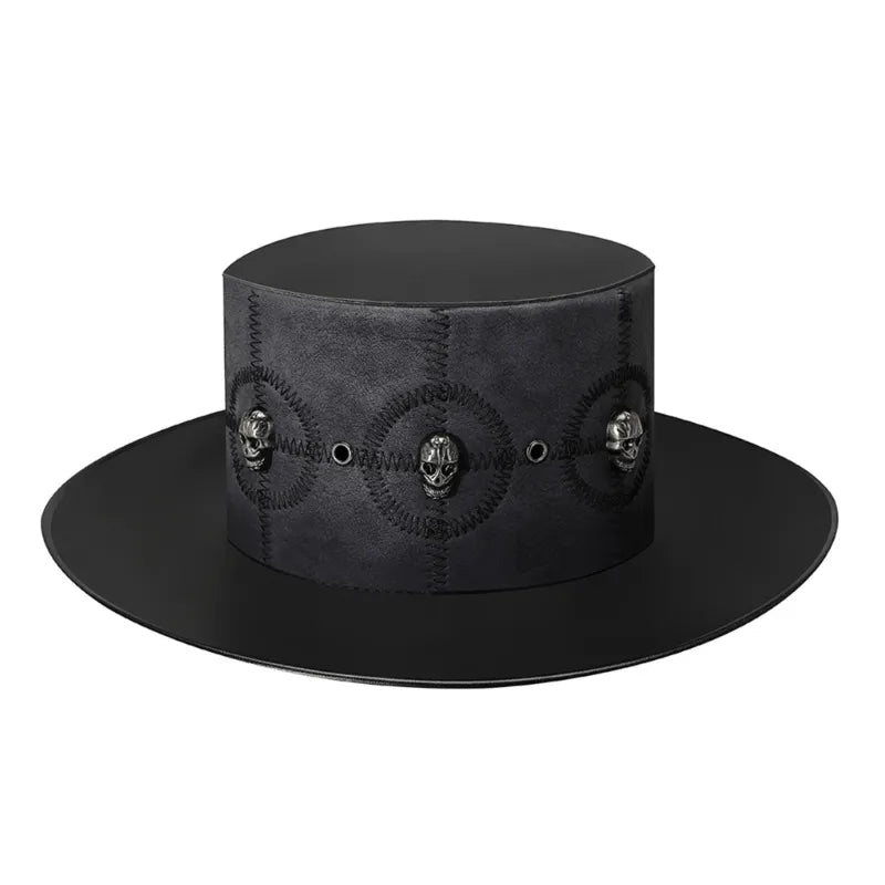 Black Artificial-Leather Skull Hat for Men