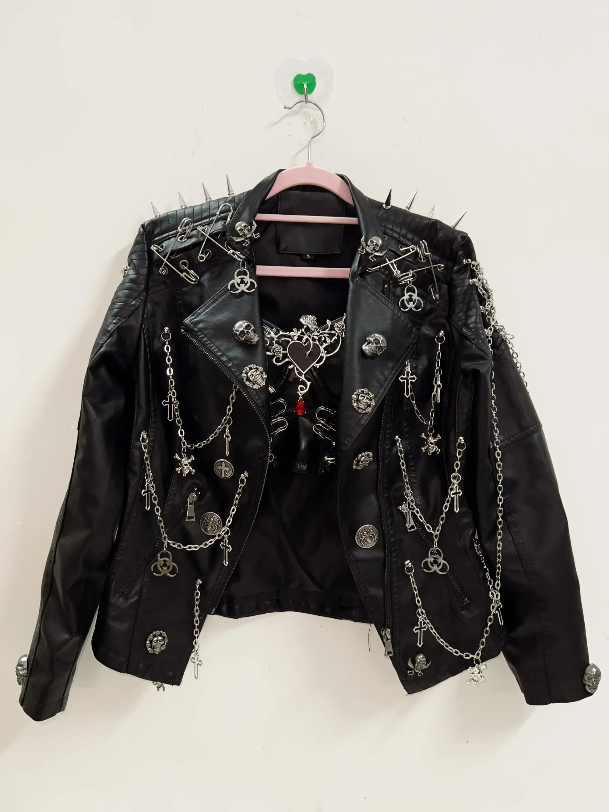 Black Skull Faux Leather Jacket for Women