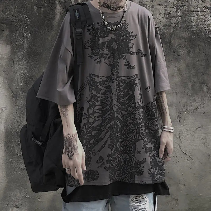 Gray Skull Print Mens T-Shirt | Premium Cotton Polyester Blend