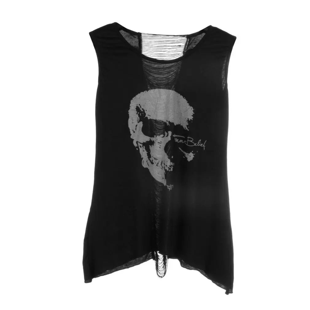 Black Skull Print Womens Top - Premium Cotton & Polyester Blend