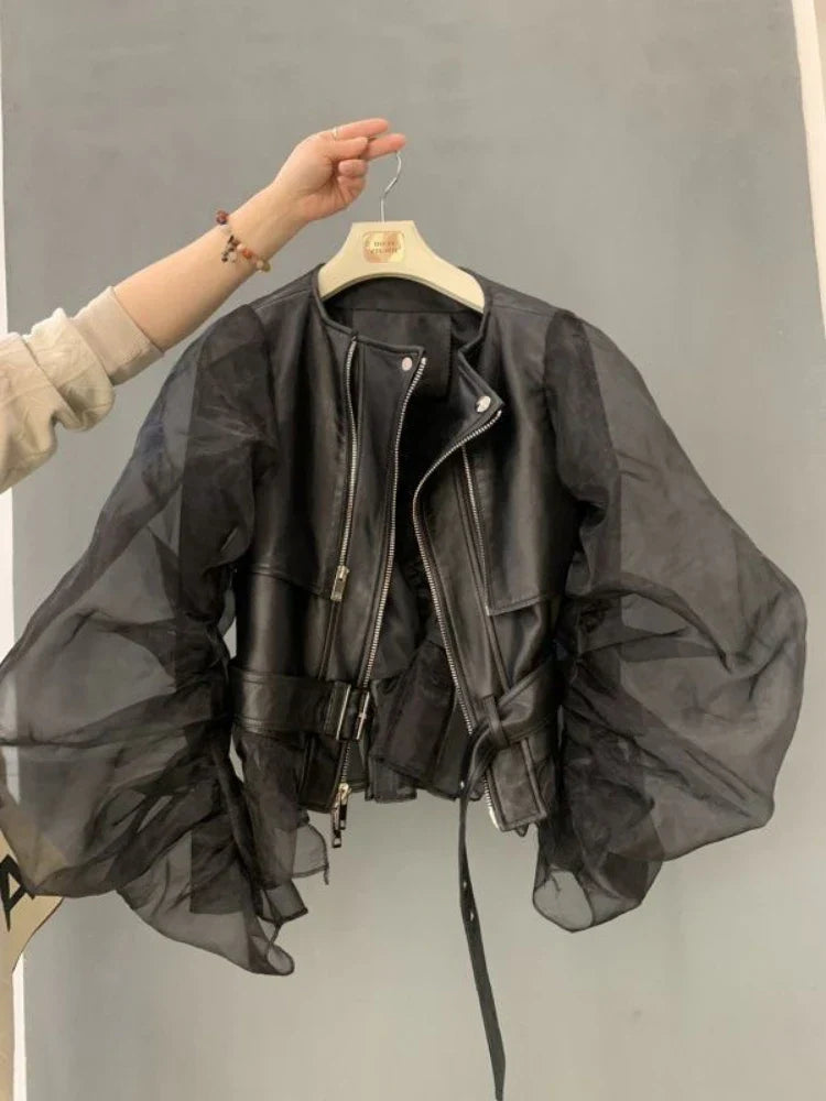 Stylish Black Mesh Ruffled Jacket for Women