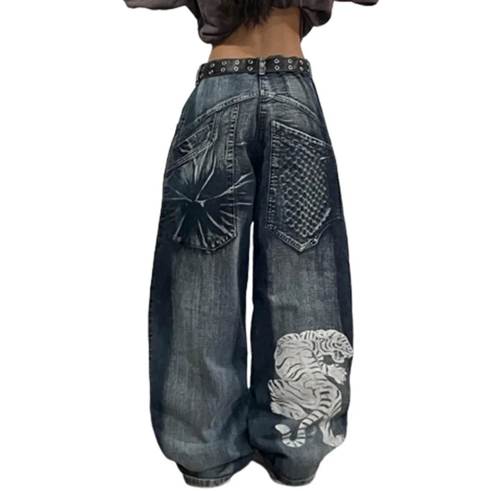 Blue Baggy Cotton Polyester Pants for Women