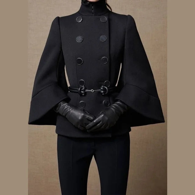 Black Elegant Womens Jacket Premium Cotton Polyester Blend