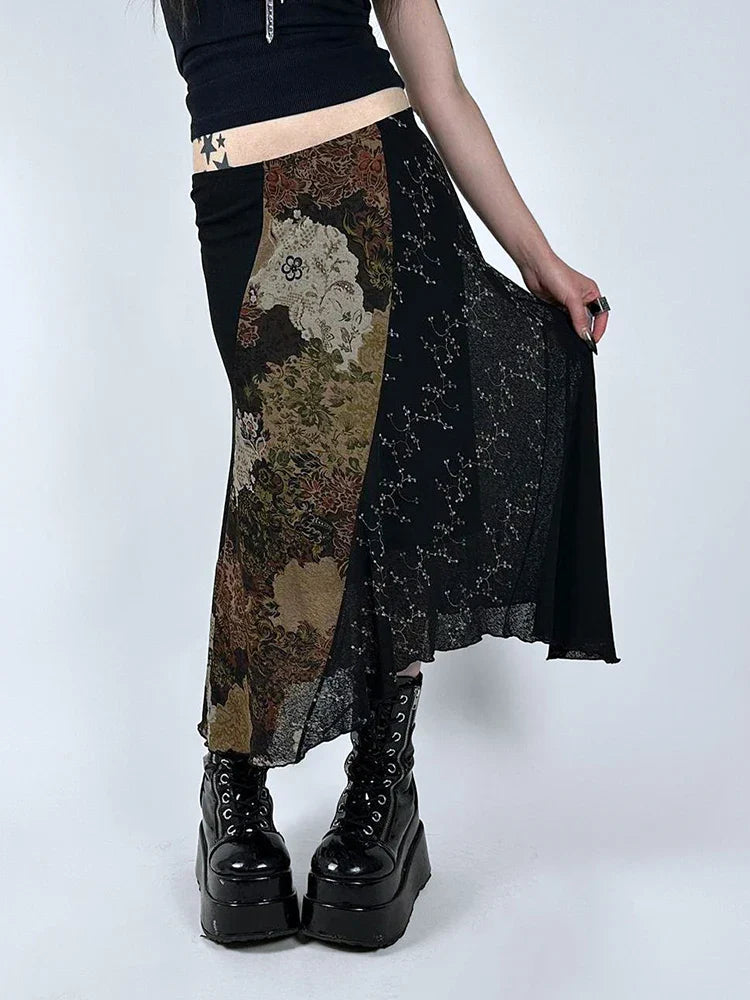 Vintage Black Cotton Polyester Womens Skirt