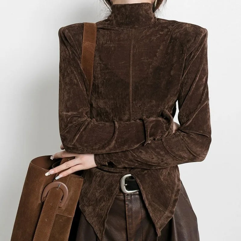 Brown Velvet Womens Elegant Top