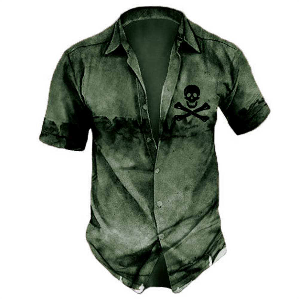 Green Skull Print Cotton T-Shirt - Mens Casual Wear